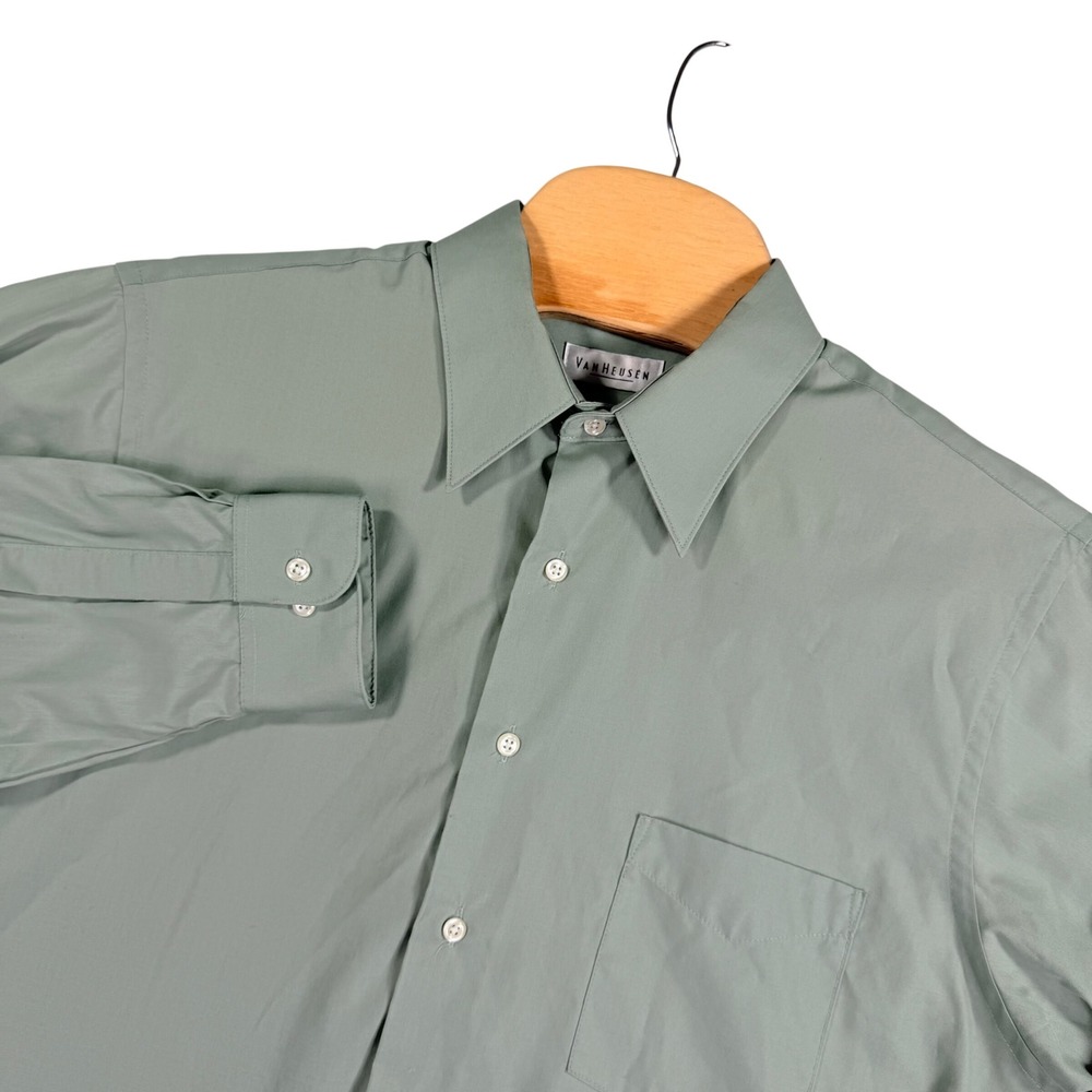 Van Heusen Dress Shirt Mens XL Sage Green Wrinkle Free Poplin Long Sleeve